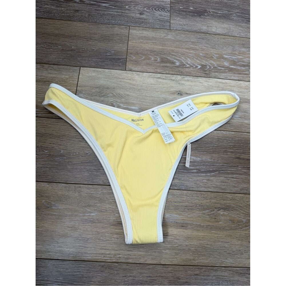 NWT Hollister Yellow Ribbed Bikini Bottom with White Trim Sz XXL